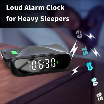 HT-331 2-in-1 15W Desktop Wireless Charger Dimmable Alarm Clock with Snooze Function