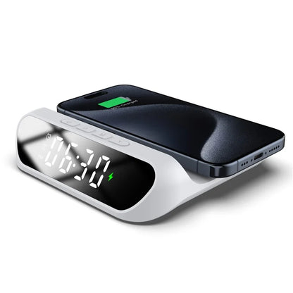 HT-331 2-in-1 15W Desktop Wireless Charger Dimmable Alarm Clock with Snooze Function