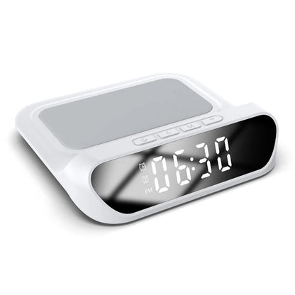 HT-331 2-in-1 15W Desktop Wireless Charger Dimmable Alarm Clock with Snooze Function