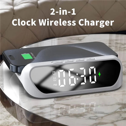 HT-331 2-in-1 15W Desktop Wireless Charger Dimmable Alarm Clock with Snooze Function