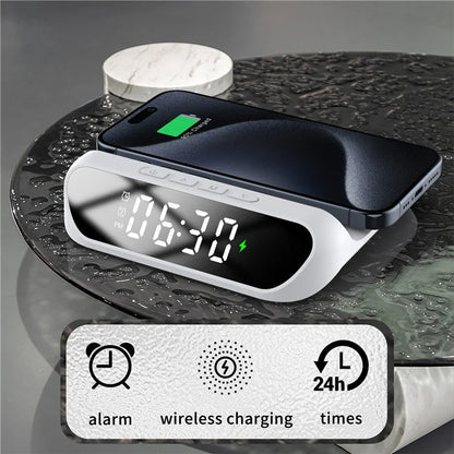 HT-331 2-in-1 15W Desktop Wireless Charger Dimmable Alarm Clock with Snooze Function