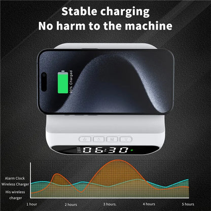 HT-331 2-in-1 15W Desktop Wireless Charger Dimmable Alarm Clock with Snooze Function