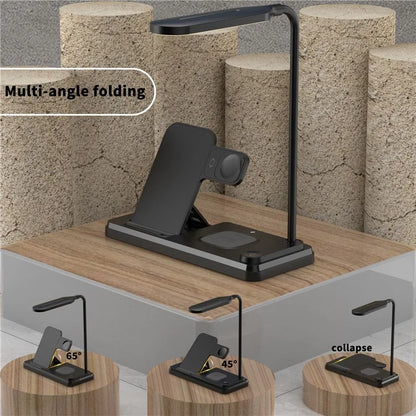 HT-503 Folding 15W Wireless Charger for Phone / Watch / Earbuds with Touch Control LED Table Lamp
