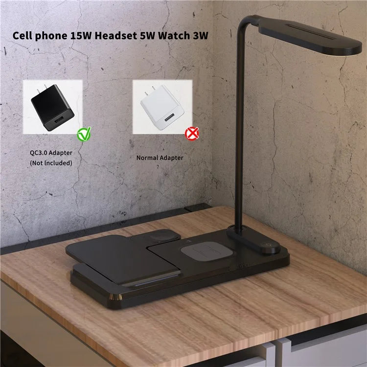 HT-503 Folding 15W Wireless Charger for Phone / Watch / Earbuds with Touch Control LED Table Lamp