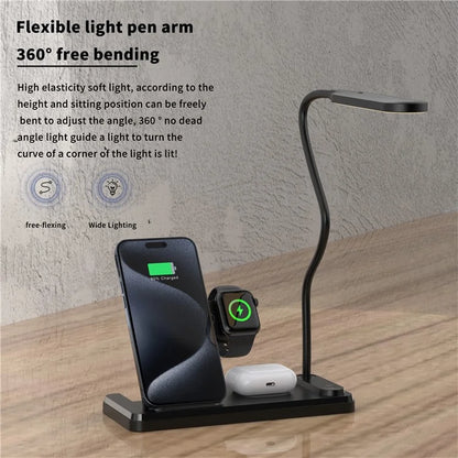 HT-503 Folding 15W Wireless Charger for Phone / Watch / Earbuds with Touch Control LED Table Lamp