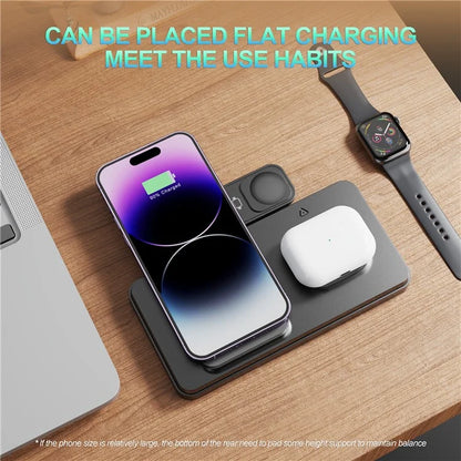 HT-514 3-in-1 Foldable Charging Dock 15W Wireless Charger for Phone / Watch / Earbuds