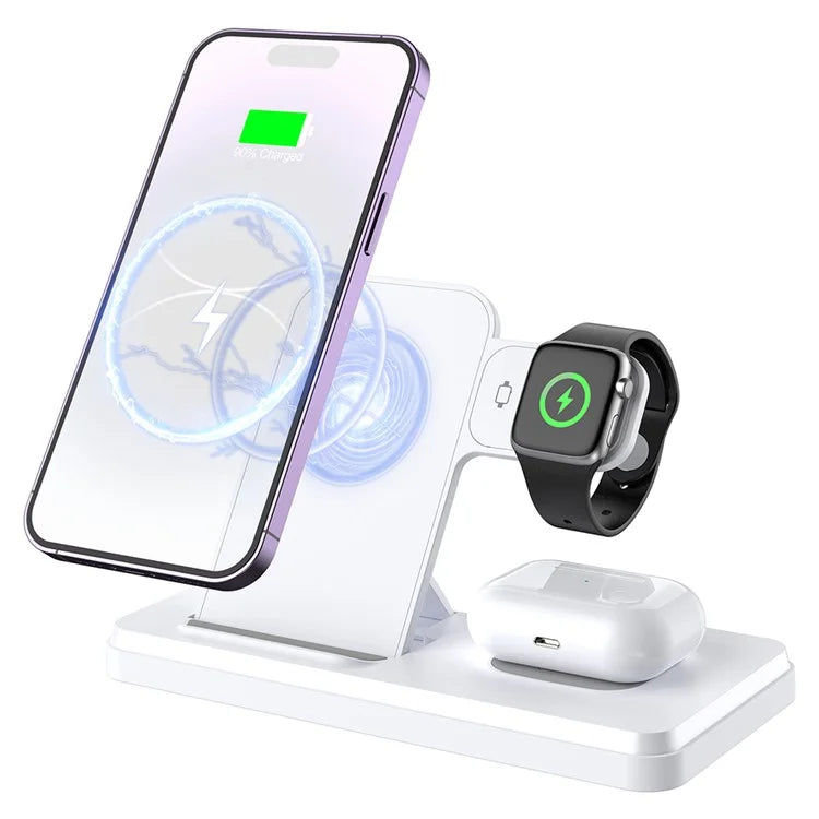 HT-514 3-in-1 Foldable Charging Dock 15W Wireless Charger for Phone / Watch / Earbuds