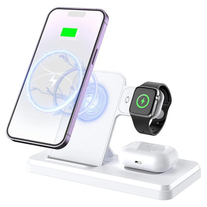 HT-514 3-in-1 Foldable Charging Dock 15W Wireless Charger for Phone / Watch / Earbuds