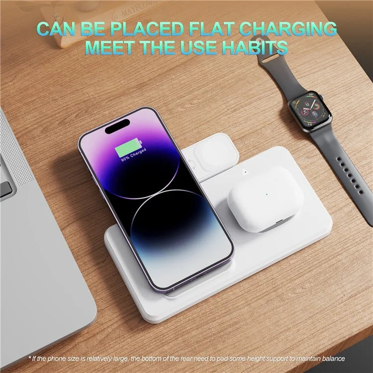 HT-514 3-in-1 Foldable Charging Dock 15W Wireless Charger for Phone / Watch / Earbuds