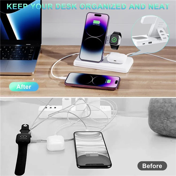 HT-514 3-in-1 Foldable Charging Dock 15W Wireless Charger for Phone / Watch / Earbuds