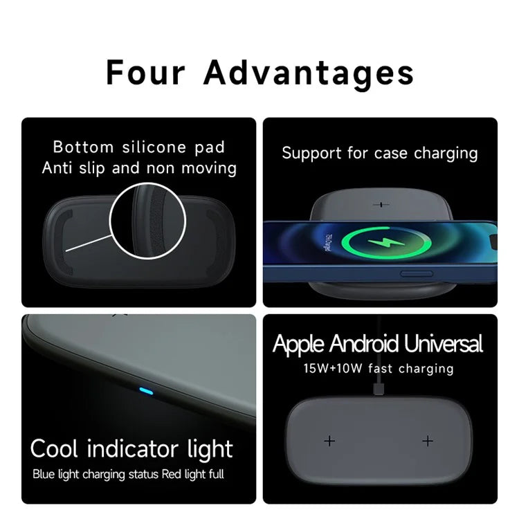 YN-102 Wireless Charger Dual Charging Pad for iPhone AirPods Samsung