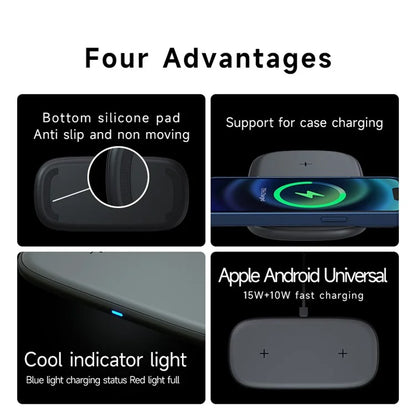 YN-102 Wireless Charger Dual Charging Pad for iPhone AirPods Samsung