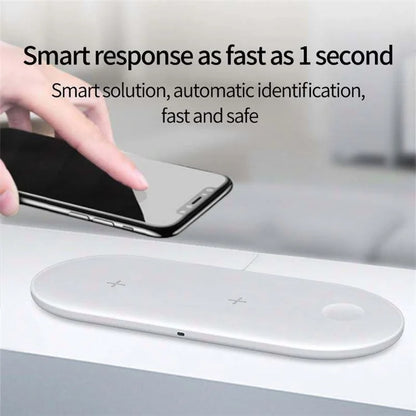15W Max Charging Pad for Phone / Earbuds / Smart Watch 3-in-1 Desktop Wireless Charger