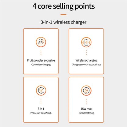 15W Max Charging Pad for Phone / Earbuds / Smart Watch 3-in-1 Desktop Wireless Charger