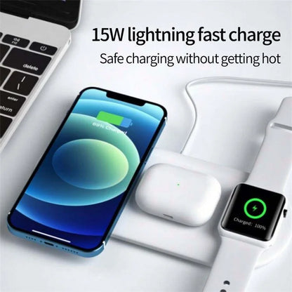 15W Max Charging Pad for Phone / Earbuds / Smart Watch 3-in-1 Desktop Wireless Charger