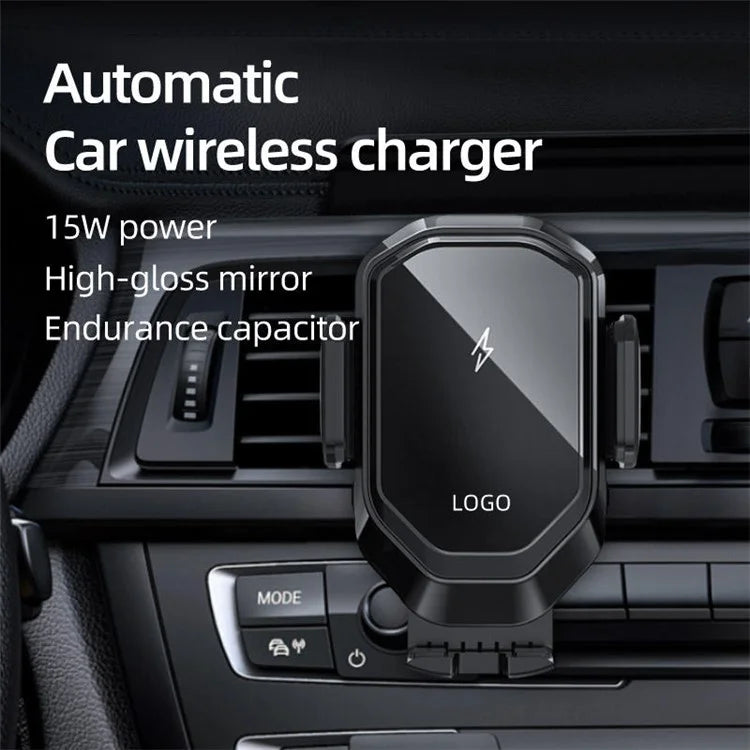 Mirror Surface Car Air Vent Clip Mobile Phone Holder 15W Fast Charging Wireless Charger