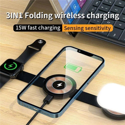 W-162 3-in-1 Foldable Charging Dock Magnetic Wireless Charger for iWatch / AirPods / Phone