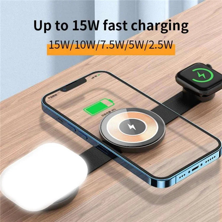 W-162 3-in-1 Foldable Charging Dock Magnetic Wireless Charger for iWatch / AirPods / Phone