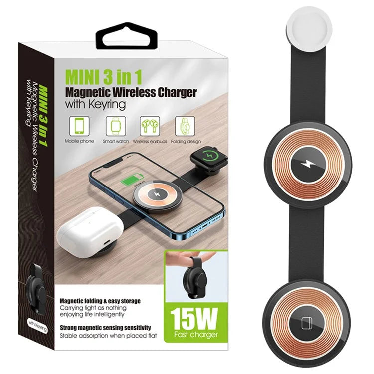 W-162 3-in-1 Foldable Charging Dock Magnetic Wireless Charger for iWatch / AirPods / Phone