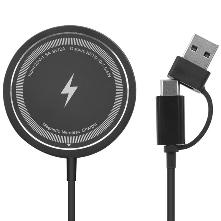 W104 USB+Type-C Interface Wireless Charger 15W Wireless Charging Pad Compatible with MagSafe