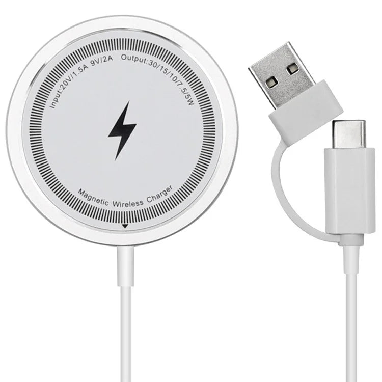 W104 USB+Type-C Interface Wireless Charger 15W Wireless Charging Pad Compatible with MagSafe