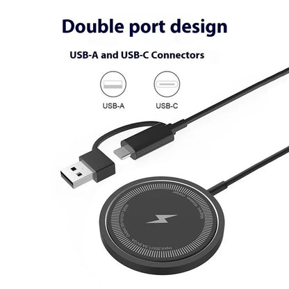 W104 USB+Type-C Interface Wireless Charger 15W Wireless Charging Pad Compatible with MagSafe