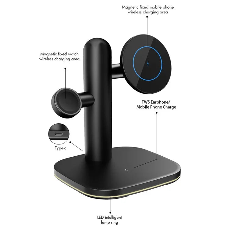 W98 Compatible with MagSafe 15W Wireless Charger Stand with Light for Apple Watch AirPods iPhone
