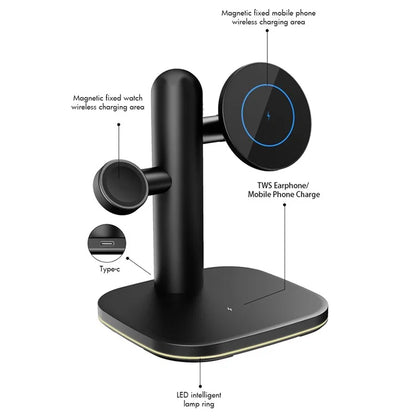 W98 Compatible with MagSafe 15W Wireless Charger Stand with Light for Apple Watch AirPods iPhone