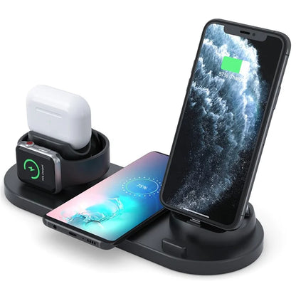 B07C 6-in-1 Desktop Phone Watch Earphone Charging Stand Wireless Charger