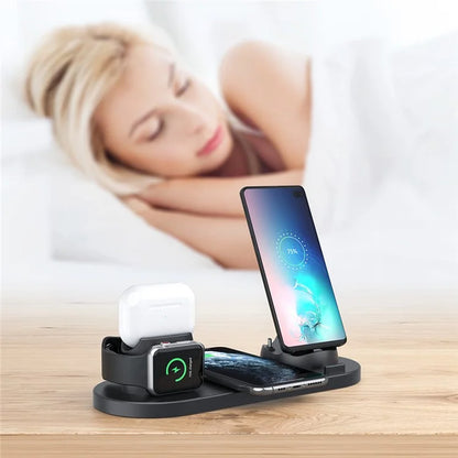 B07C 6-in-1 Desktop Phone Watch Earphone Charging Stand Wireless Charger