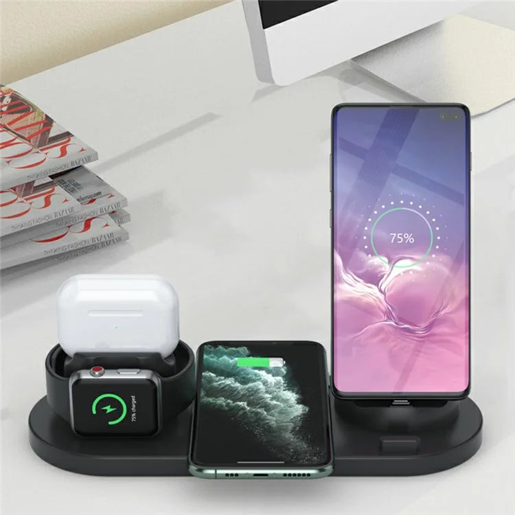 B07C 6-in-1 Desktop Phone Watch Earphone Charging Stand Wireless Charger