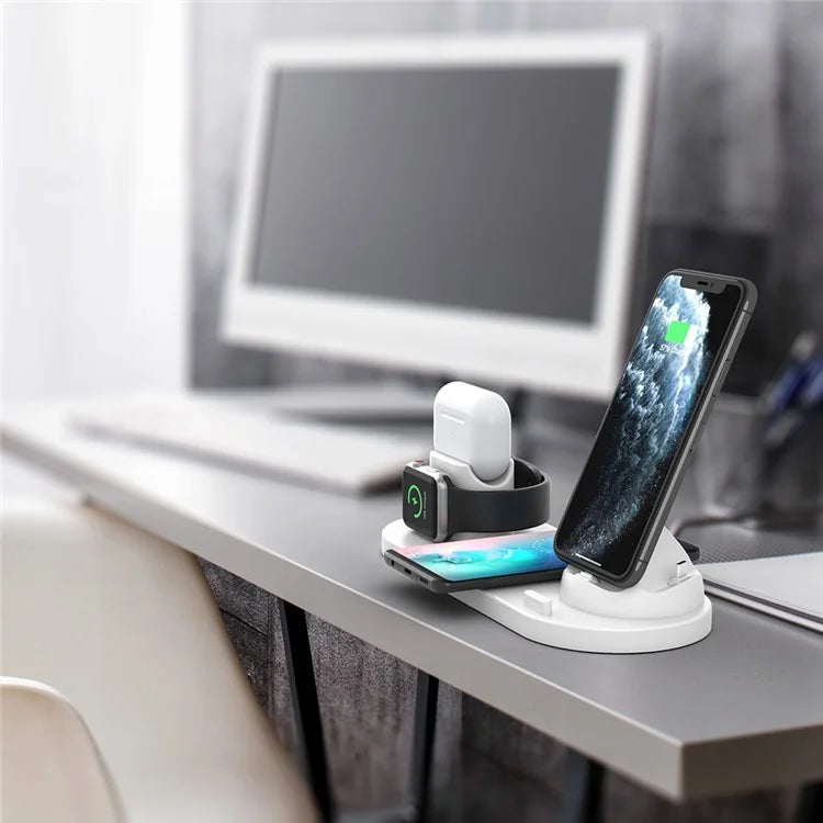B07C 6-in-1 Desktop Phone Watch Earphone Charging Stand Wireless Charger