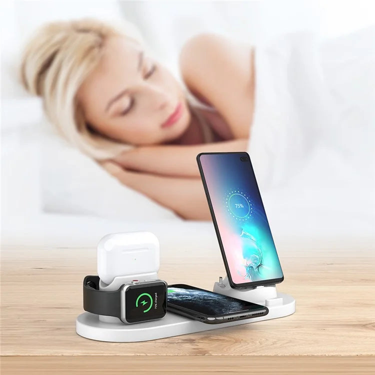 B07C 6-in-1 Desktop Phone Watch Earphone Charging Stand Wireless Charger