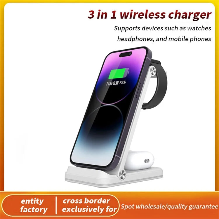 B27 3-in-1 Foldable Wireless Charger Phone Watch Earphone Charging Dock