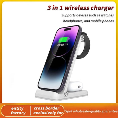 B27 3-in-1 Foldable Wireless Charger Phone Watch Earphone Charging Dock