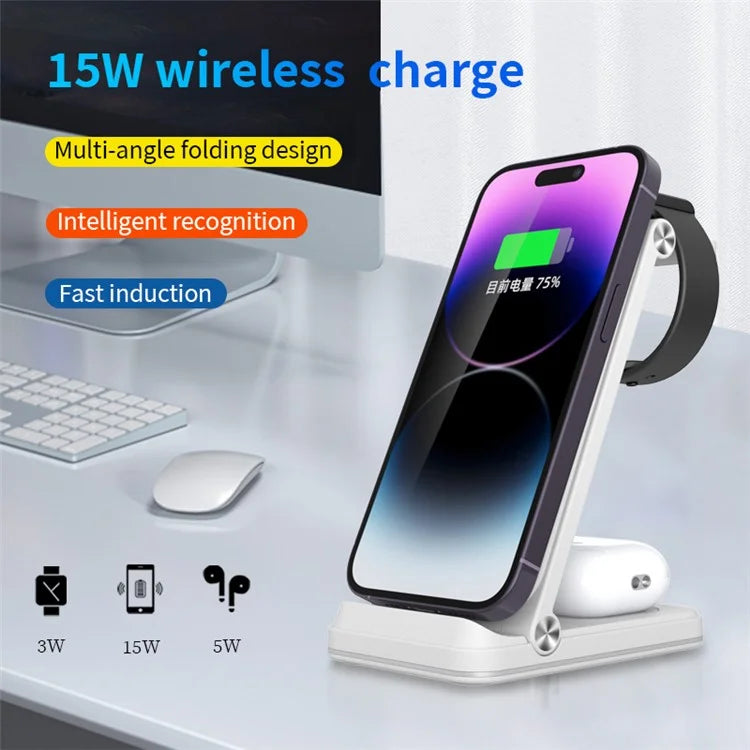 B27 3-in-1 Foldable Wireless Charger Phone Watch Earphone Charging Dock