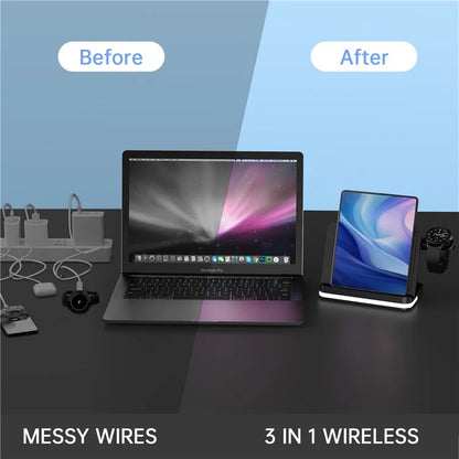 B26 For Samsung Watch Wireless Charger Foldable Phone Earphone Smartwatch 3-in-1 Charging Stand
