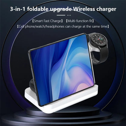 B26 For Samsung Watch Wireless Charger Foldable Phone Earphone Smartwatch 3-in-1 Charging Stand