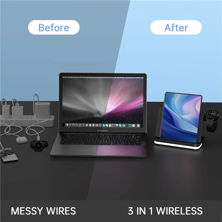 B26 For Samsung Watch Wireless Charger Foldable Phone Earphone Smartwatch 3-in-1 Charging Stand