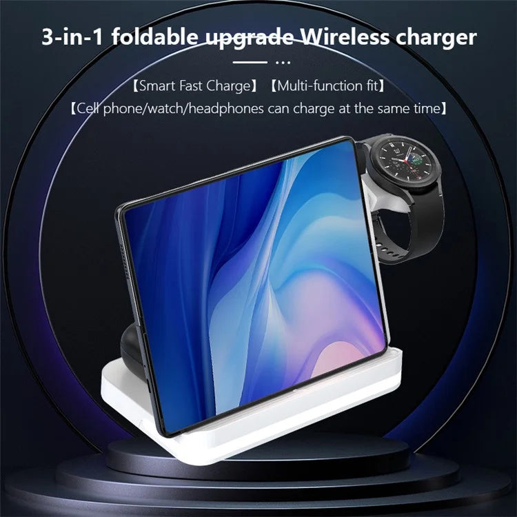 B26 For Apple Watch Wireless Charger Foldable Phone Earphone Watch 3-in-1 Wireless Charging Stand