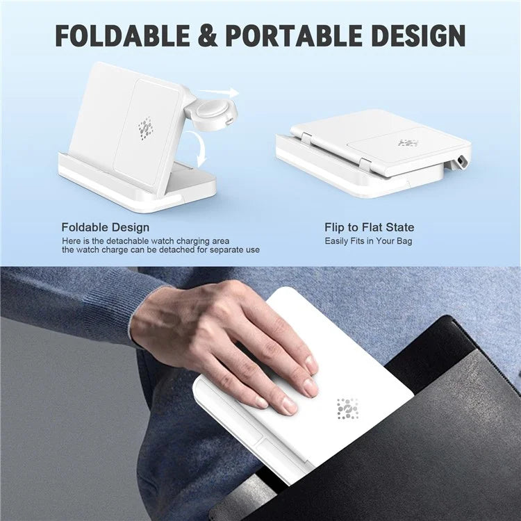B26 For Apple Watch Wireless Charger Foldable Phone Earphone Watch 3-in-1 Wireless Charging Stand