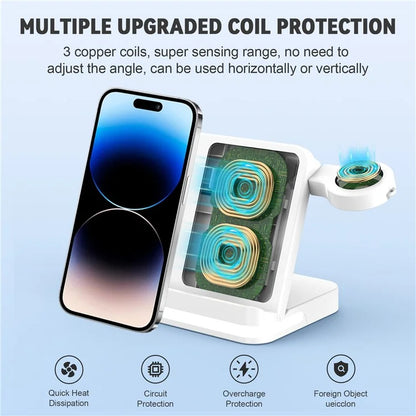 B26 For Apple Watch Wireless Charger Foldable Phone Earphone Watch 3-in-1 Wireless Charging Stand