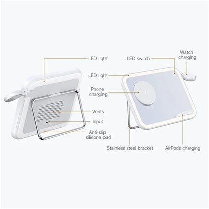 V22 3-in-1 Compatible with MagSafe Wireless Charger with LED Makeup Mirror and Night Light