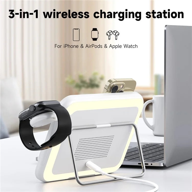 V22 3-in-1 Compatible with MagSafe Wireless Charger with LED Makeup Mirror and Night Light