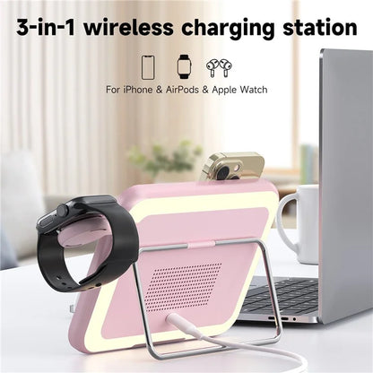 V22 3-in-1 Compatible with MagSafe Wireless Charger with LED Makeup Mirror and Night Light