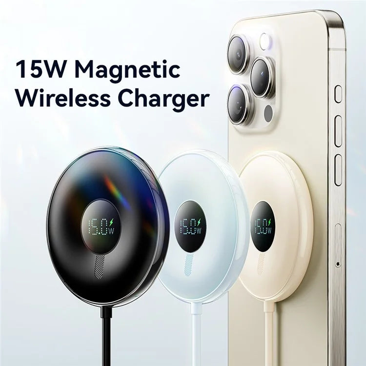 ESSAGER 15W Fast Charging Circular Magnetic Wireless Charger with Digital Display