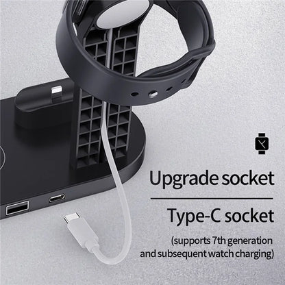 B-07 6-in-1 Desktop Phone Watch Earphone Charging Stand Wireless Charging Dock