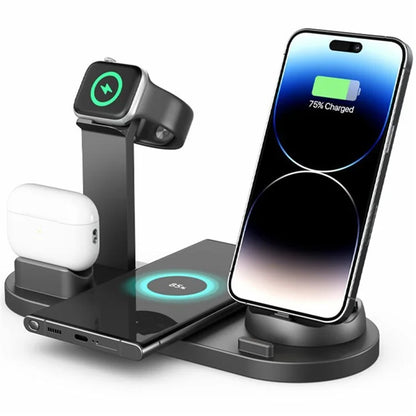 B07A For iPhone / iWatch / AirPods 6-in-1 Desktop Charging Stand 15W Wireless Charging Charger