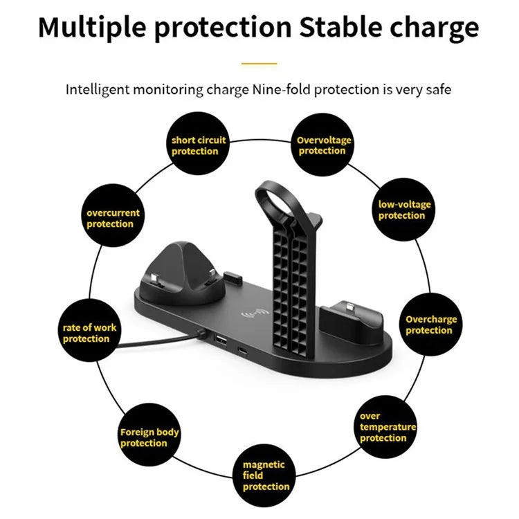 B07A For iPhone / iWatch / AirPods 6-in-1 Desktop Charging Stand 15W Wireless Charging Charger