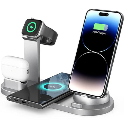 B07A For iPhone / iWatch / AirPods 6-in-1 Desktop Charging Stand 15W Wireless Charging Charger